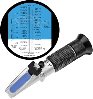 TRZ 4-in-1 Antifreeze Refractometer: Ethylene Propylene Glycol Freezing Point, AdBlue DEF, Battery Fluid Tester °F