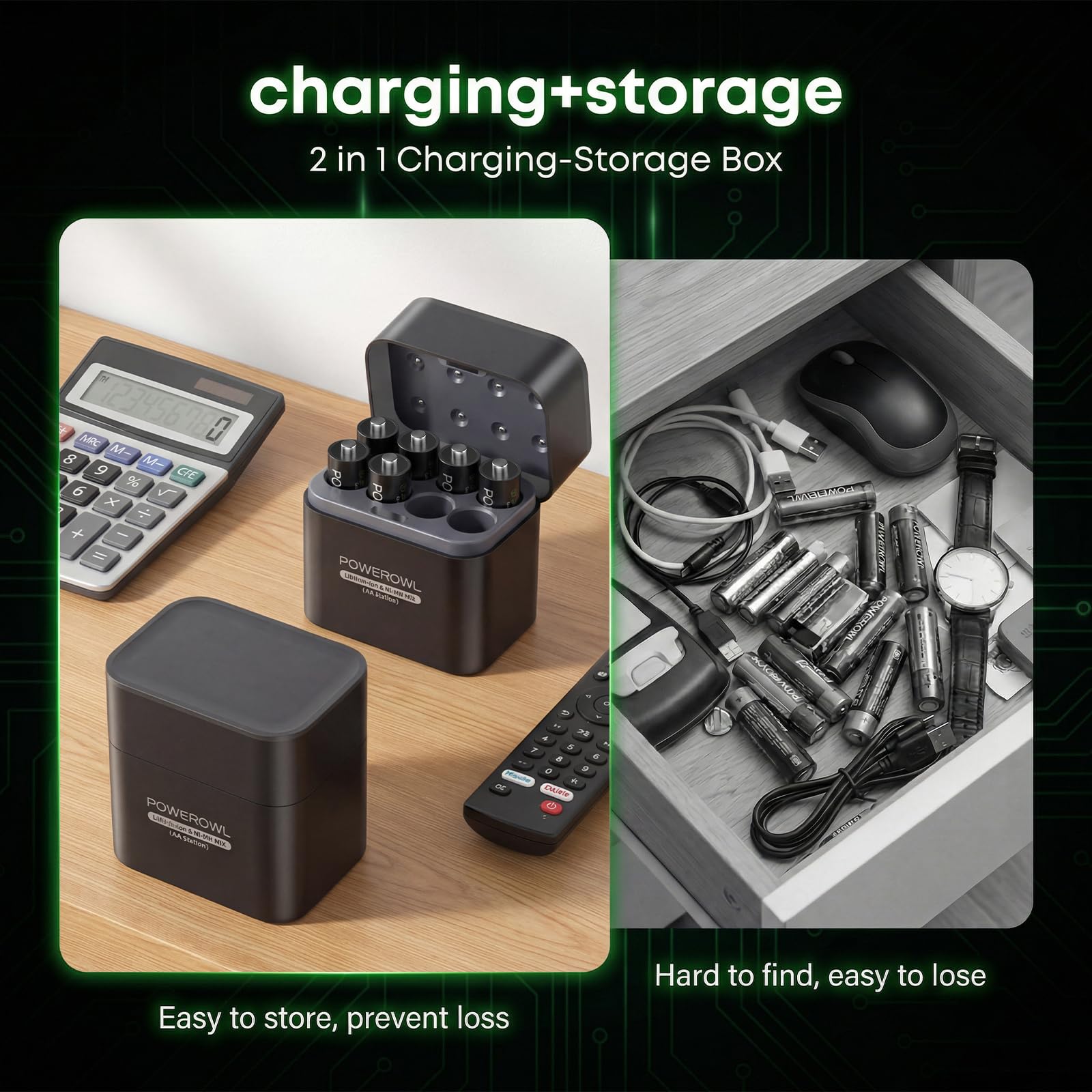 POWEROWL Rechargeable Lithium AA Batteries 8 Pack with Charger, 1.5V Stable Output 3600mWh Double A Battery with Lithium/NiMH Charger Storage Box for Camera/Game Controller — view 7