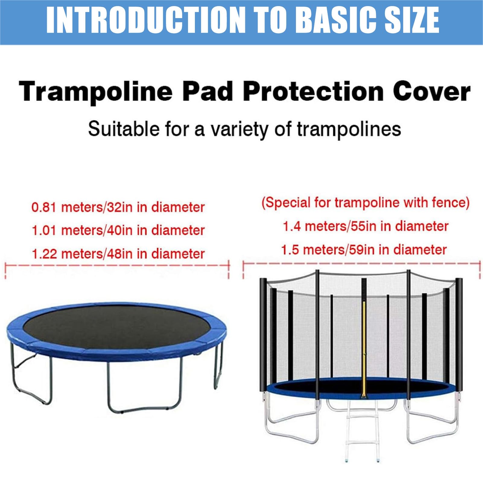 Trampolin Randabdeckung 82-152cm,Indoor Erwachsene Kinder Fitness Trampolin Umrandung,UV-beständig reißfest Federabdeckung Randschutz Sicherheitsmatte Trampolinzubehör