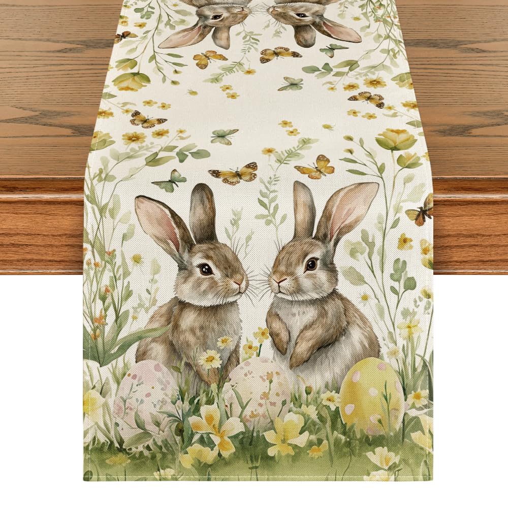 Artoid Mode Kaninchen Blumen Ostereier Ostern Tischläufer, Frühling Küche Tisch Dekoration Drinnen Urlaub Party Dekor 40x300 cm