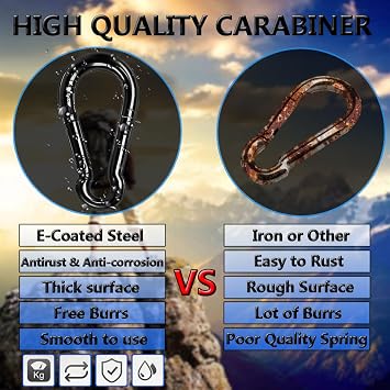 Black Carabiner Clip, Heavy Duty Spring Snap Hook Quick Link for Outdoor Camping, Hiking, Fishing, Swing Set, Hammock, Keychain
