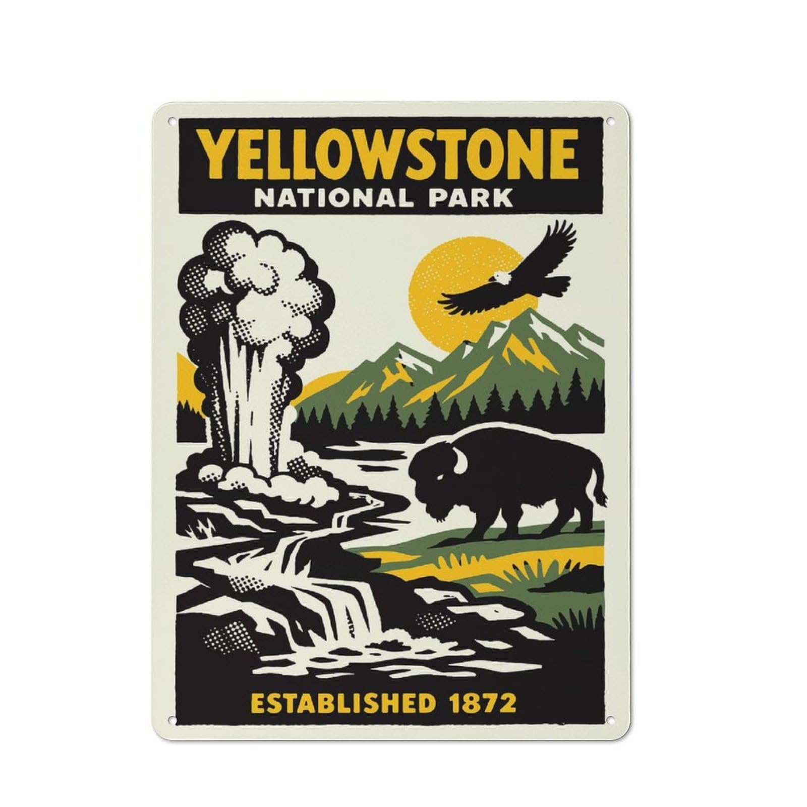 Junmoney Style-3 Vintage Metal Sign With Yellowstone National Park Vintage Poster Design 40X30cm, Retro Room Wall Plaque For Home, Shop, Pub Or Studio Wall