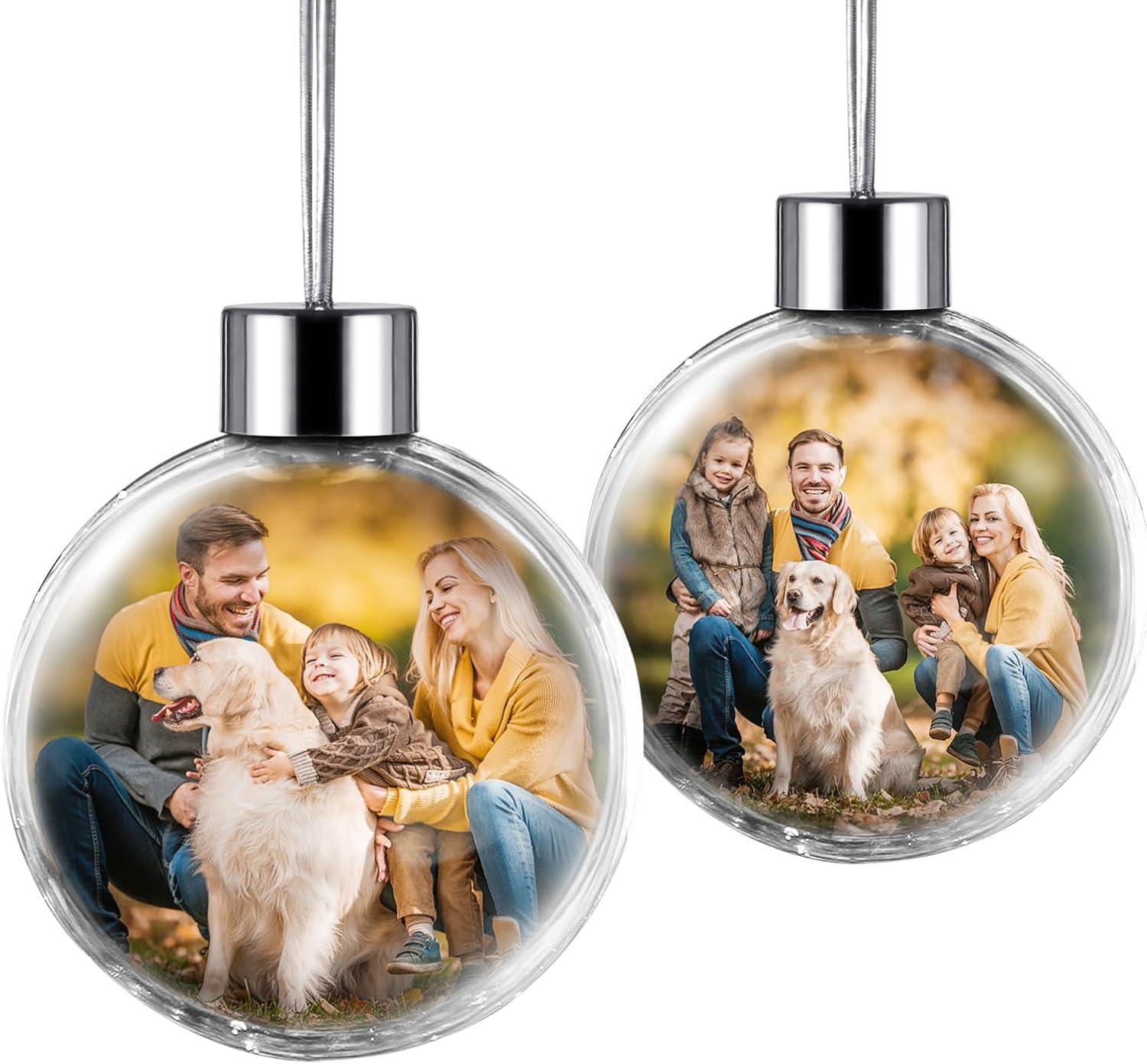 Bolas de Navidad Personalizadas Foto - Adornos Arbol Navidad, 2 Fotos Personalizadas, Vidrio Acrílico