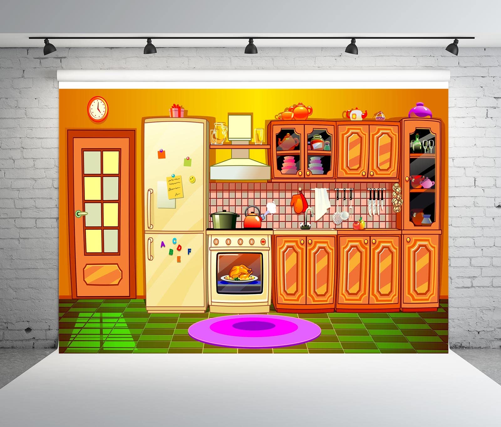 BELECO 3.6x2.5m Stoff Küche Hintergrund Kinder Cartoon Küche Backen Kochen Party Deko Geburtstag Baby Kinder Porträt Fotoshooting Studio Booth Requisiten