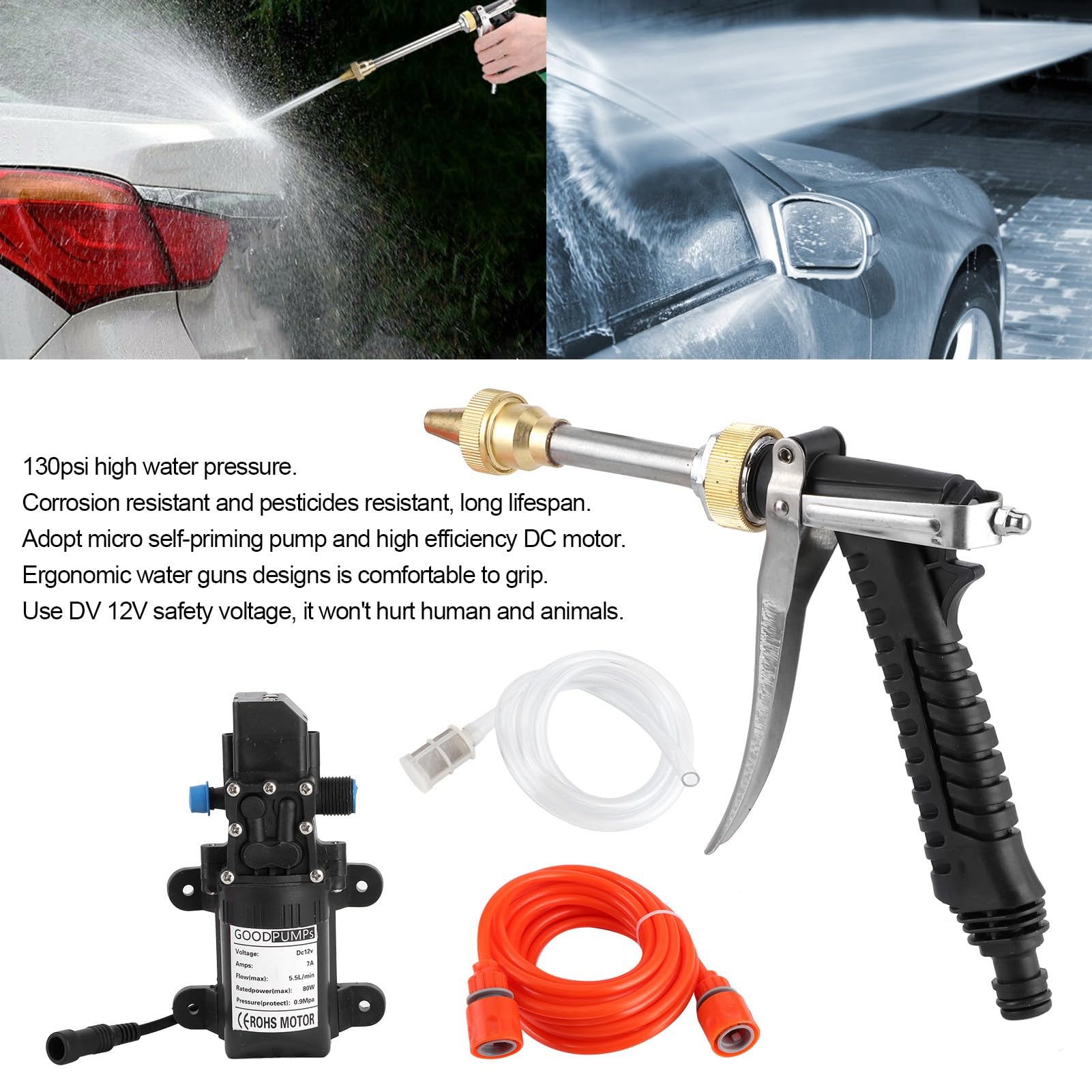 12V przenośna myjka ciśnieniowa 130PSI zestaw węży pompy wodnej 80W mocny środek do mycia samochodu