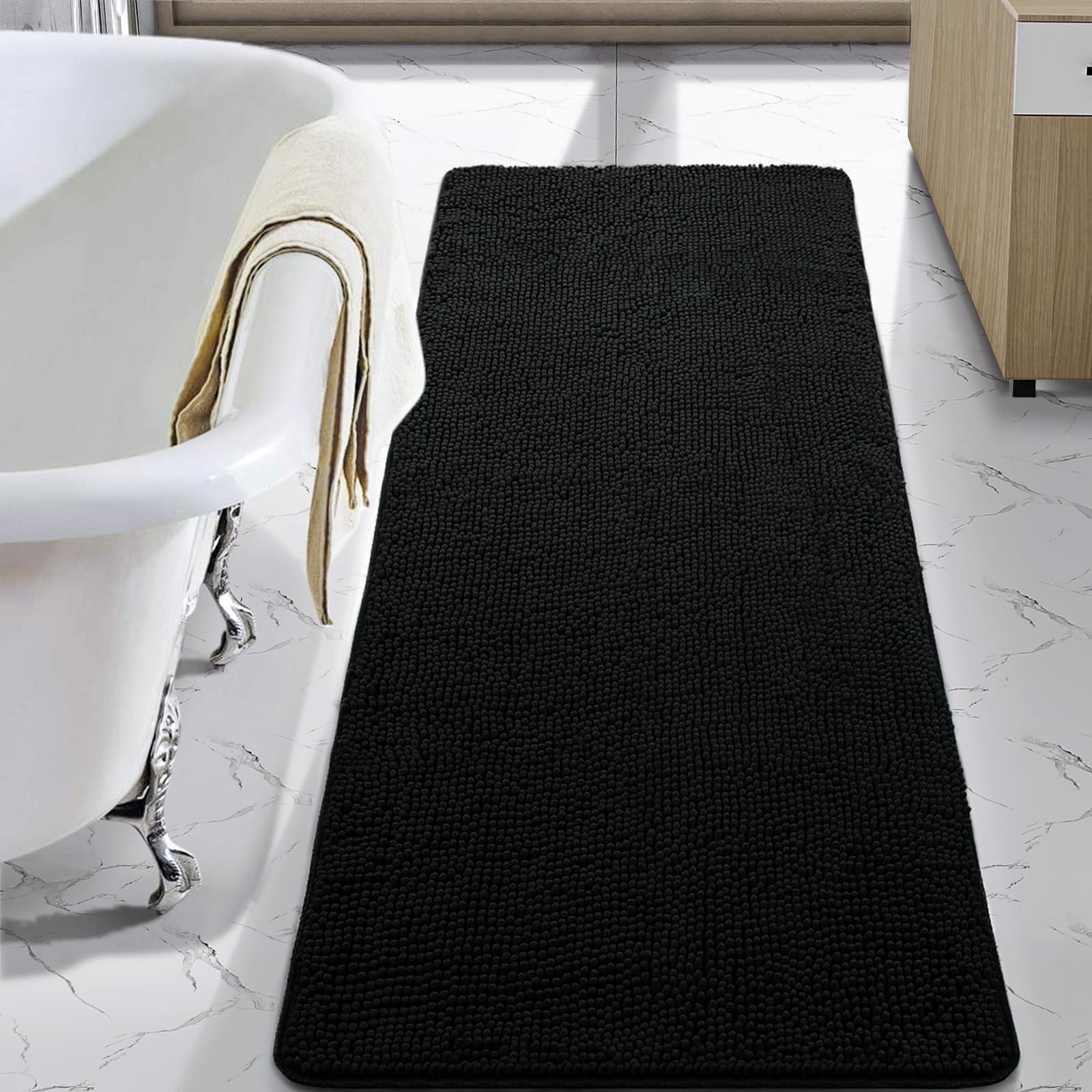 LOCHAS Luxury Bathroom Rug Shaggy Bath Mat 24 x 60 Inch, Washable Non Slip Bath Rugs for Bathroom Shower, Soft Plush Chenille Absorbent Carpets Mats,