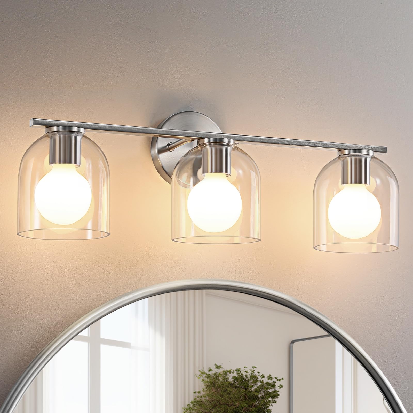 WOSHITU Bathroom Vanity Light Fixtures 23 3 Inch Modern Brushed Nickel Bathroom Vanity Lights Over Mirror with Clear