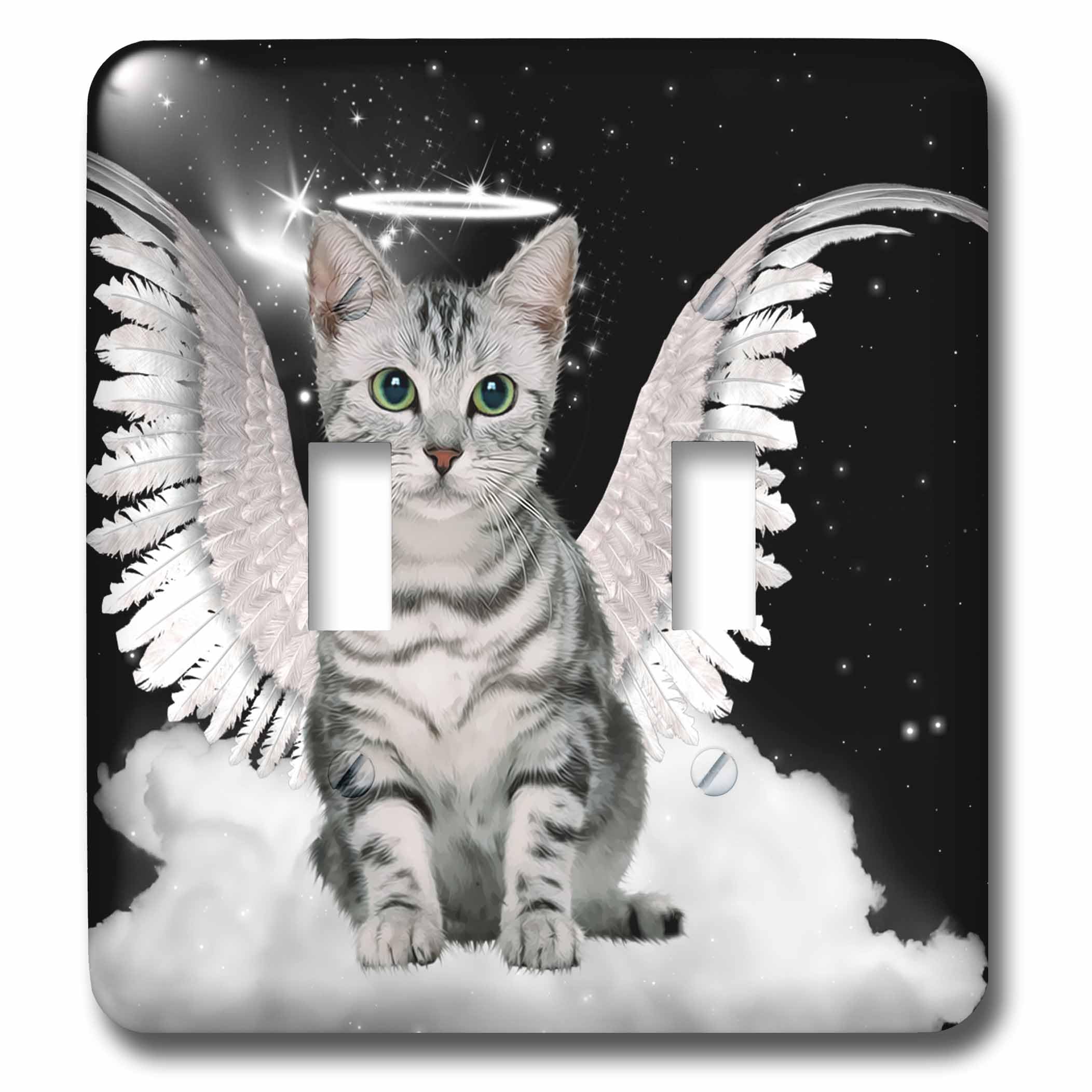 Interrupteur double chat ange gris pour chambre d'enfant féerique