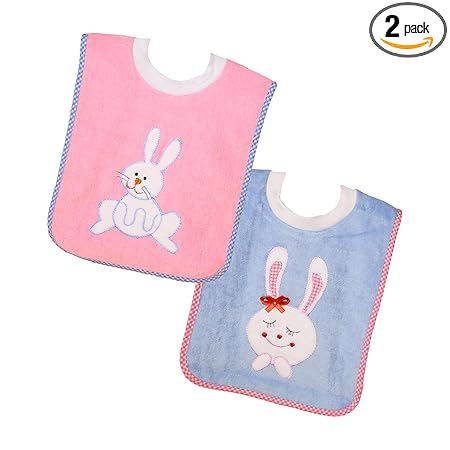THE LITTLE LOOKERS Soft Terry Cotton Baby Bibs with Comfortable Round Neck for Bottle Feeding & Breast Feeding | Double Layered Skins for Quick Absorption & Fast Drying (Blue & Pink, Pack of 2)
