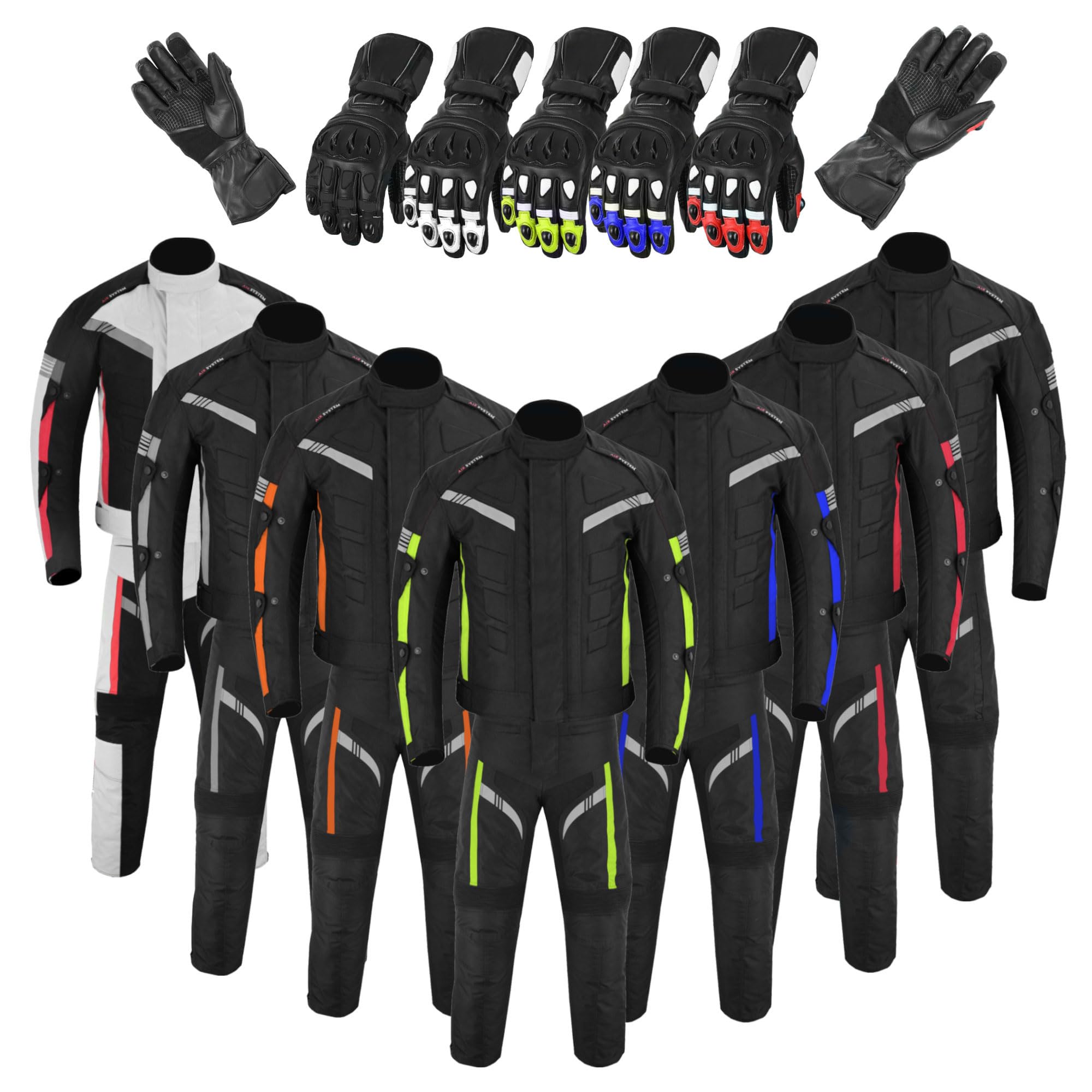 Traje de moto para hombre, chaqueta de moto impermeable con pantalones y guantes, traje de moto con armadura extraíble y protección
