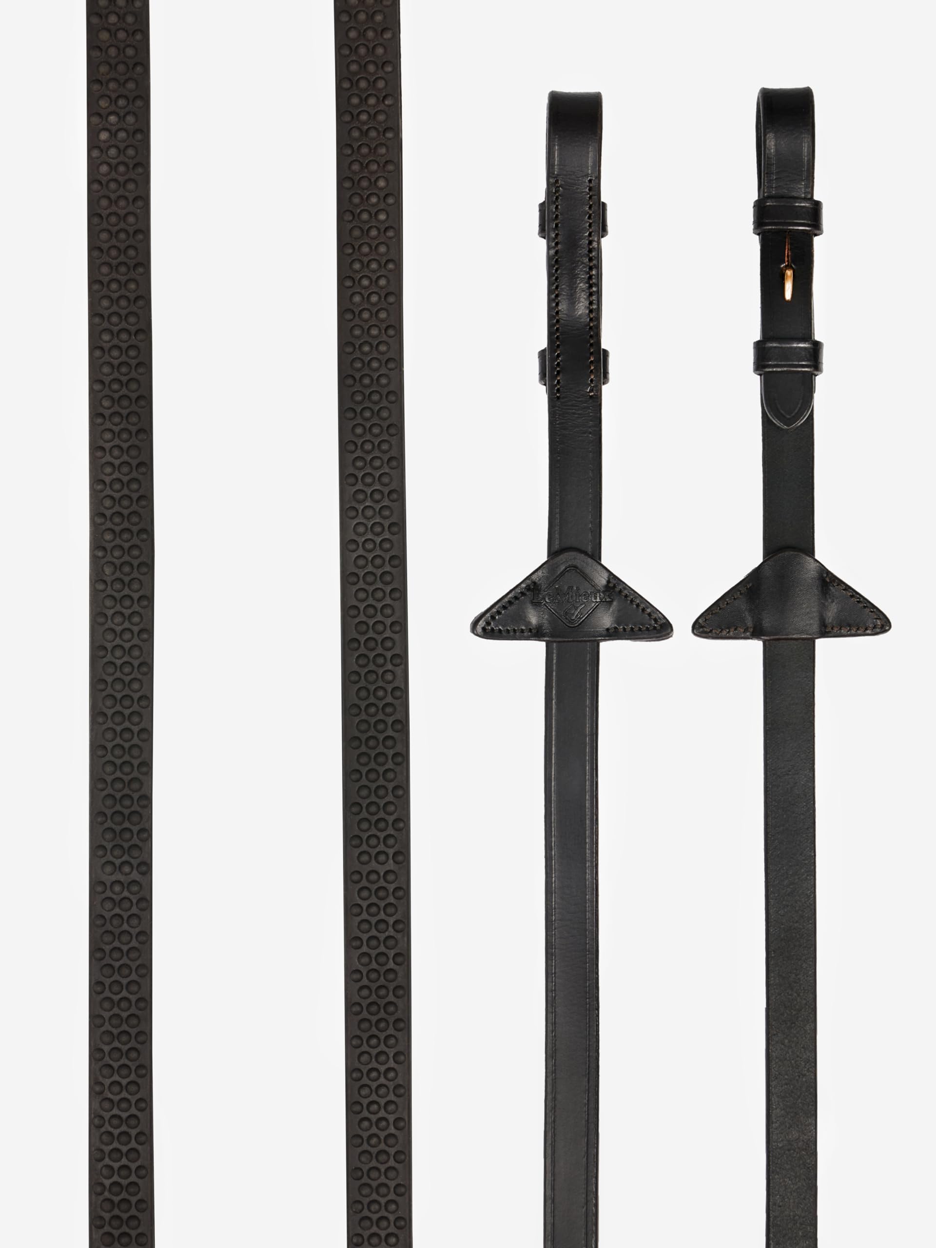 LeMieux Soft Rubber Reins Havanna/Silver - Brown Pony Size - Leather With Pimple Texture For Grip - Soft and Flexible - Light Feel - Horse Tack
