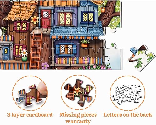 Miniatura 5 de Rompecabezas de casa del árbol para adultos de 1000 piezas, rompecabezas colorido del árbol de la vida, rompecabezas desafiante de plantas florales