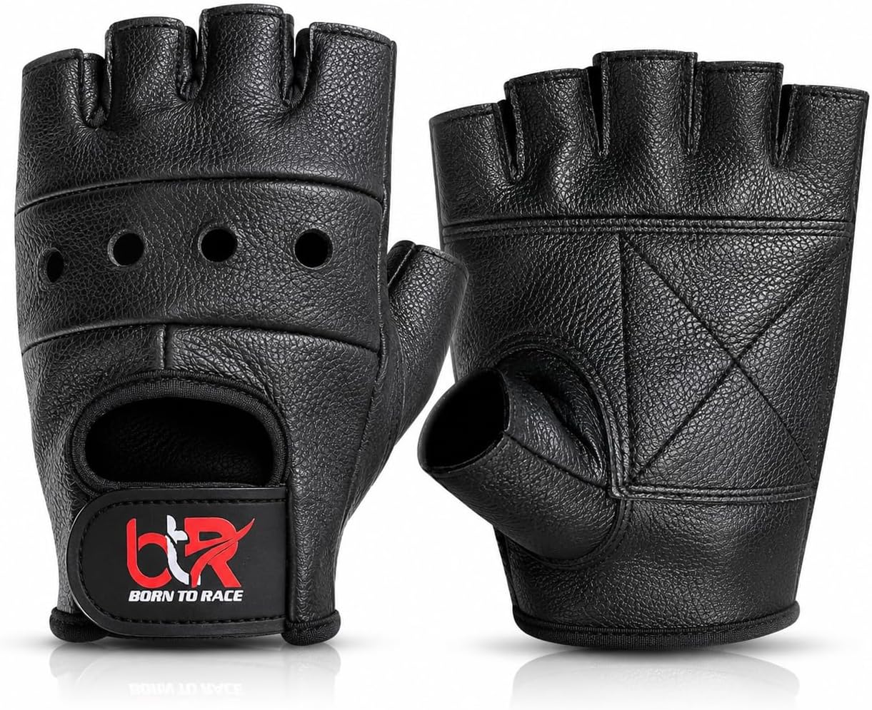 Premium Cowhide Leather Driving Gloves | Fingerless Motorcycle Gloves for Men and Women | Open Knuckle Design | Ideal for Cycling, Weight Lifting, and Outdoor Sports