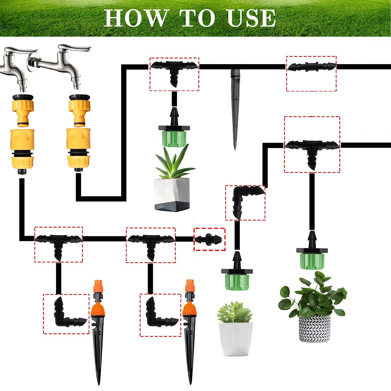 JOYPRO Irrigation Fittings Kit for 1/4" Tubing 130 Pieces Set Drip Line