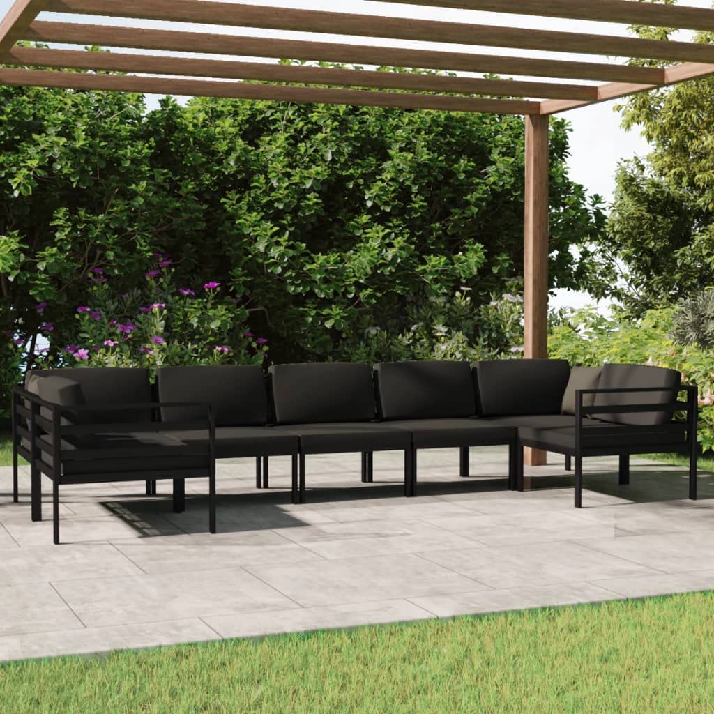 Juego de 7 muebles modulares de jardín de aluminio antracita con cojines para asiento y respaldo, juego de salón para exteriores de hasta 110 kg por asiento