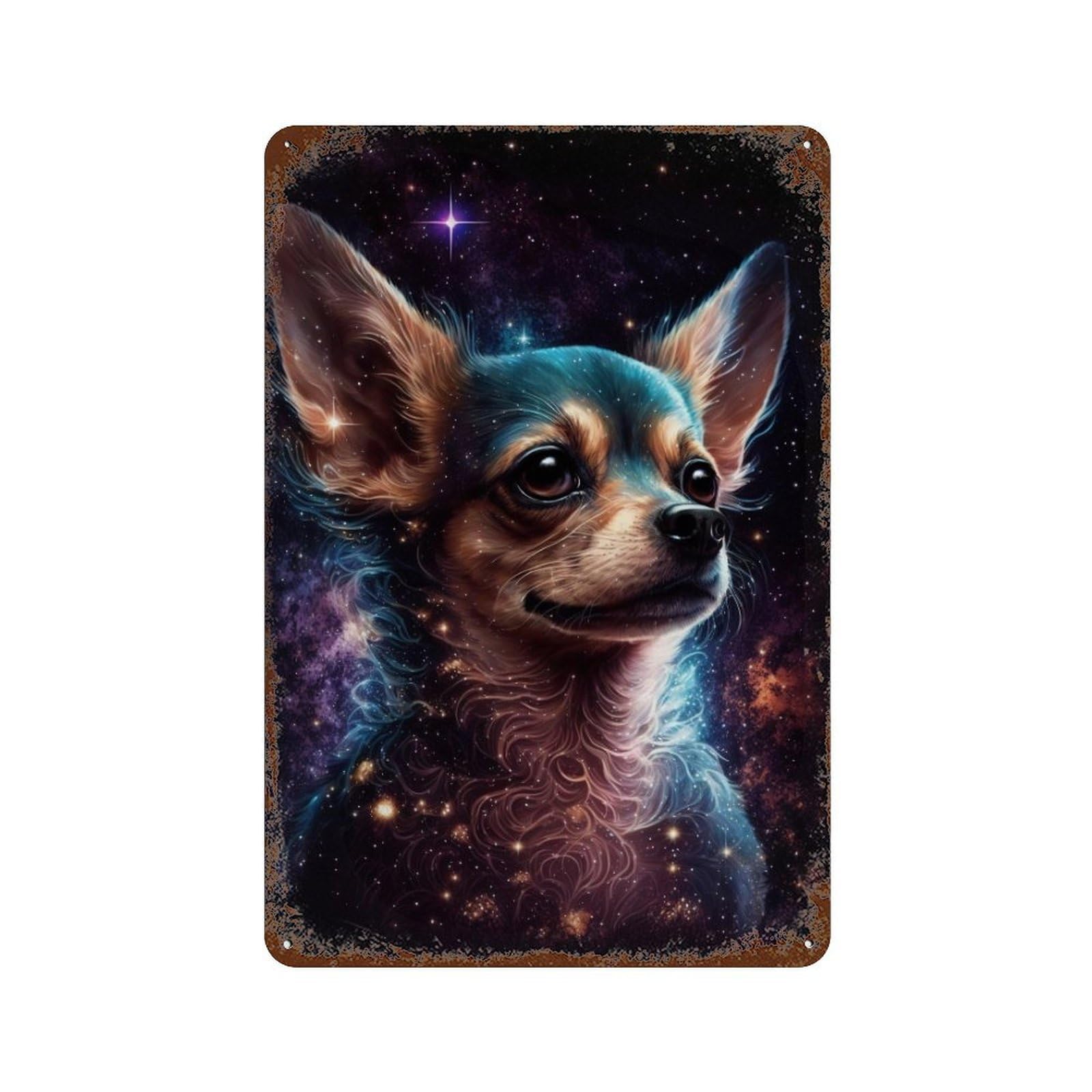 Galactic Chihuahua Art Print -4 Decorative Tin Sign 11.8"x7.9", Vintage Wall Decor for Basement, Hobby Room And Garage Decor