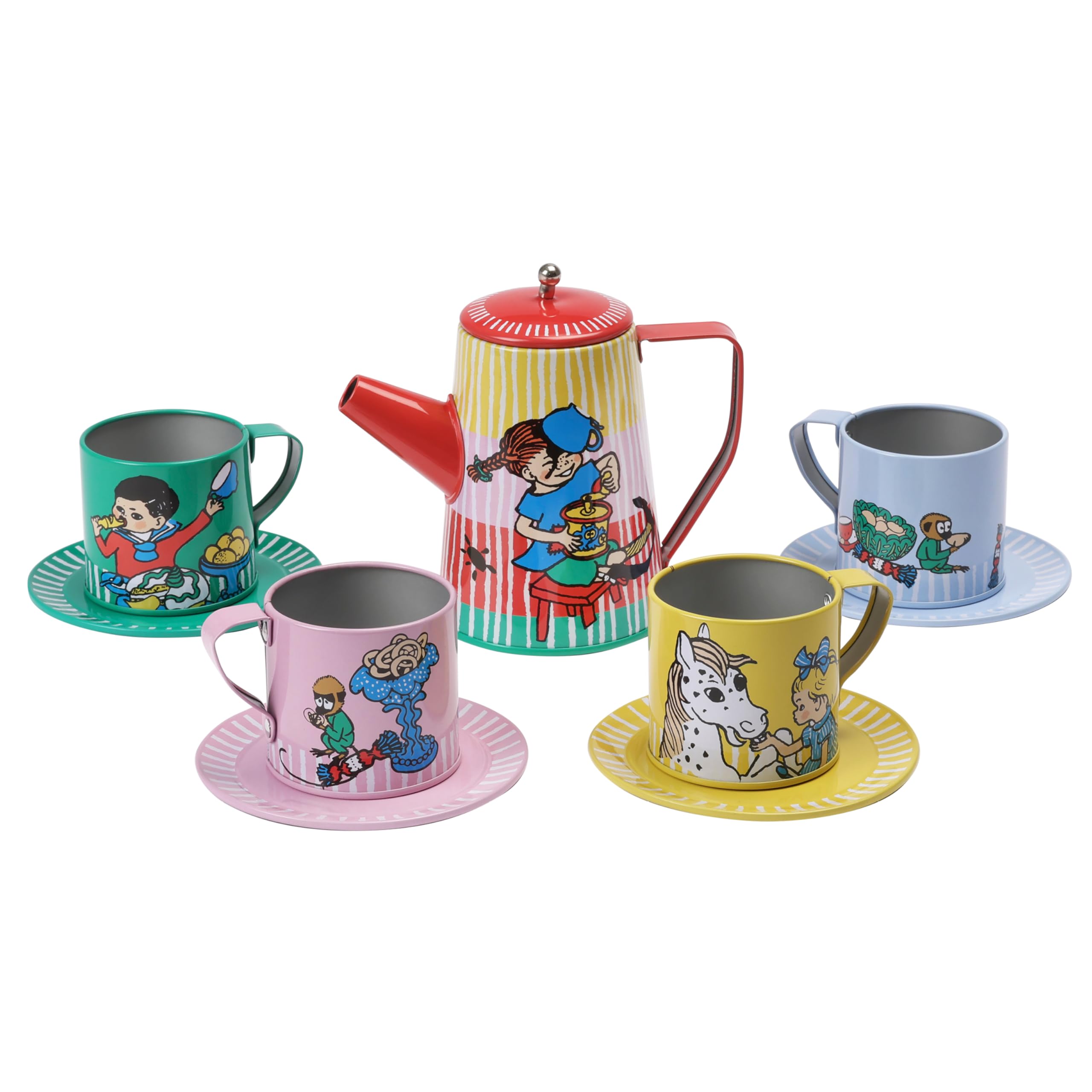 Pippi - Set da caffè per bambini composto da 10 pezzi, giocattolo di ruolo, con licenza ufficiale Pippi, prodotto perfetto per bambini dai 3 anni in su
