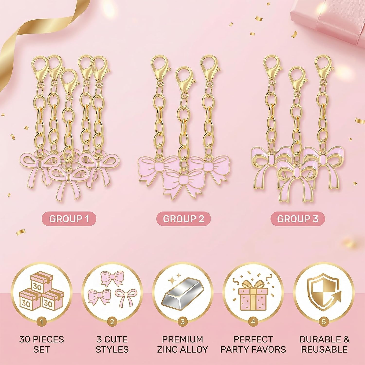 Chedin 30 Pcs Pink Bow Keychains