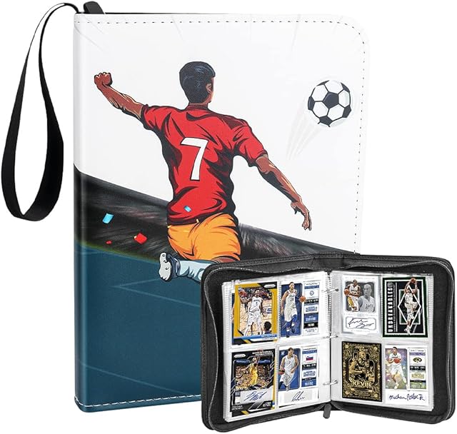 Furado Football Card Holder, 400 Pockets Football Trading Card Binder with 50 Removable Sleeves, Football Cards Album, Waterproof Card Binder with Zipper and Handle Strap for Football Sport Cards