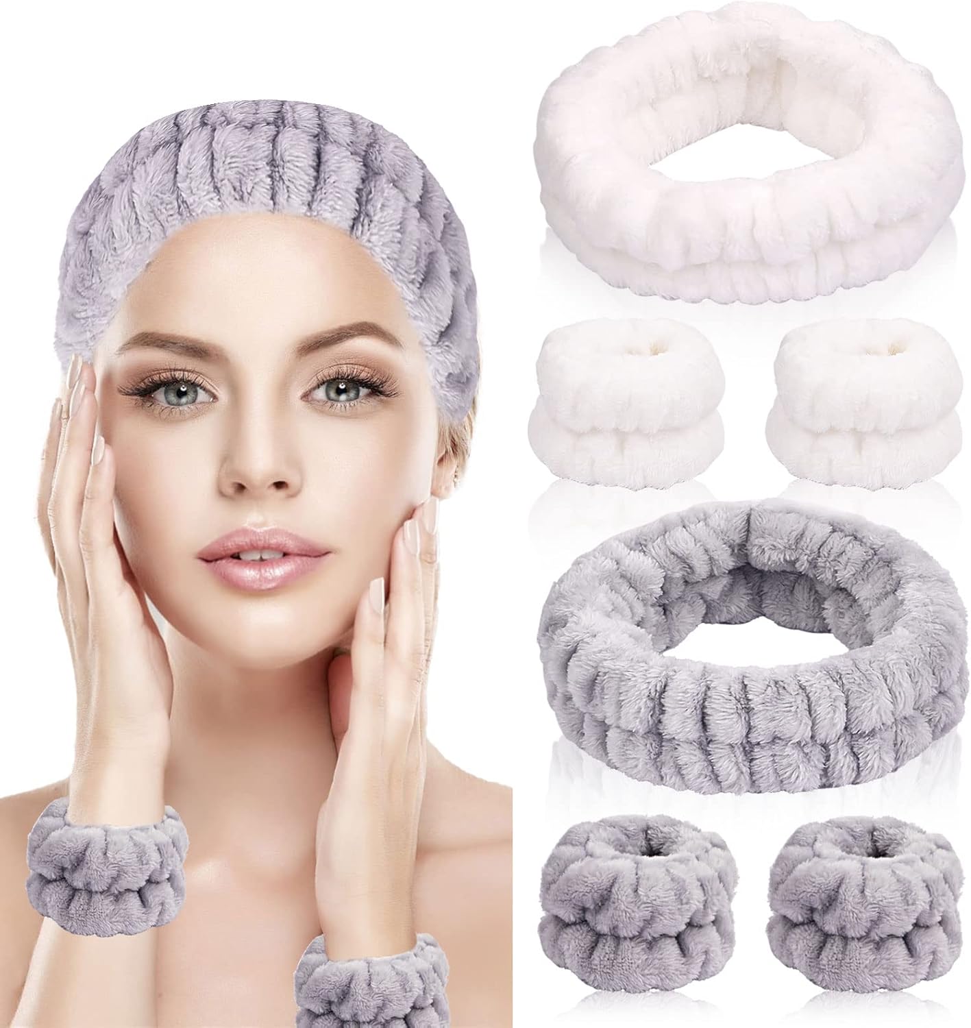 Spa Facial Headband, Wrist Washband Wash Set, 8 Pcs Makeup Headbands