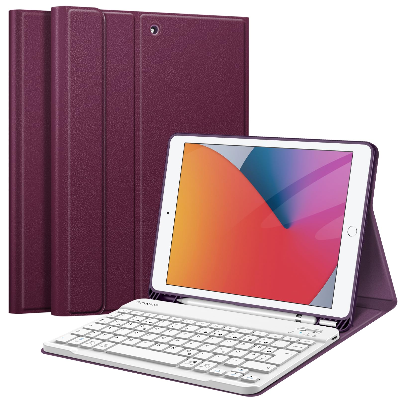 FINTIE Tastatur Hülle für iPad 10.2 Zoll (9/8/ 7 Generation - 2021/2020/2019), Schutzhülle mit TPU Rückschale, Pencil Halter und magnetisch Abnehmbarer Tastatur mit QWERTZ Layout,