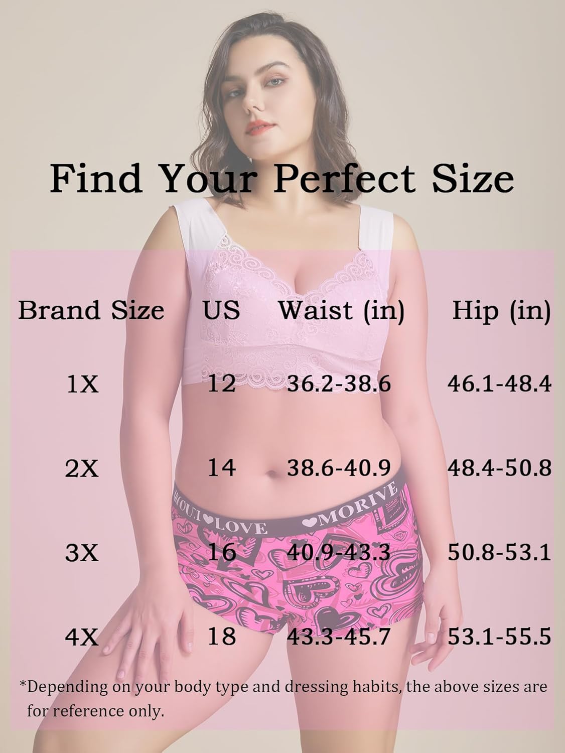 Morvia Women's Plus Size Boxer Briefs, 4 Pack, Heart and Lip Print, Colorful Design, Comfortable Stretchy Elastic Waistband