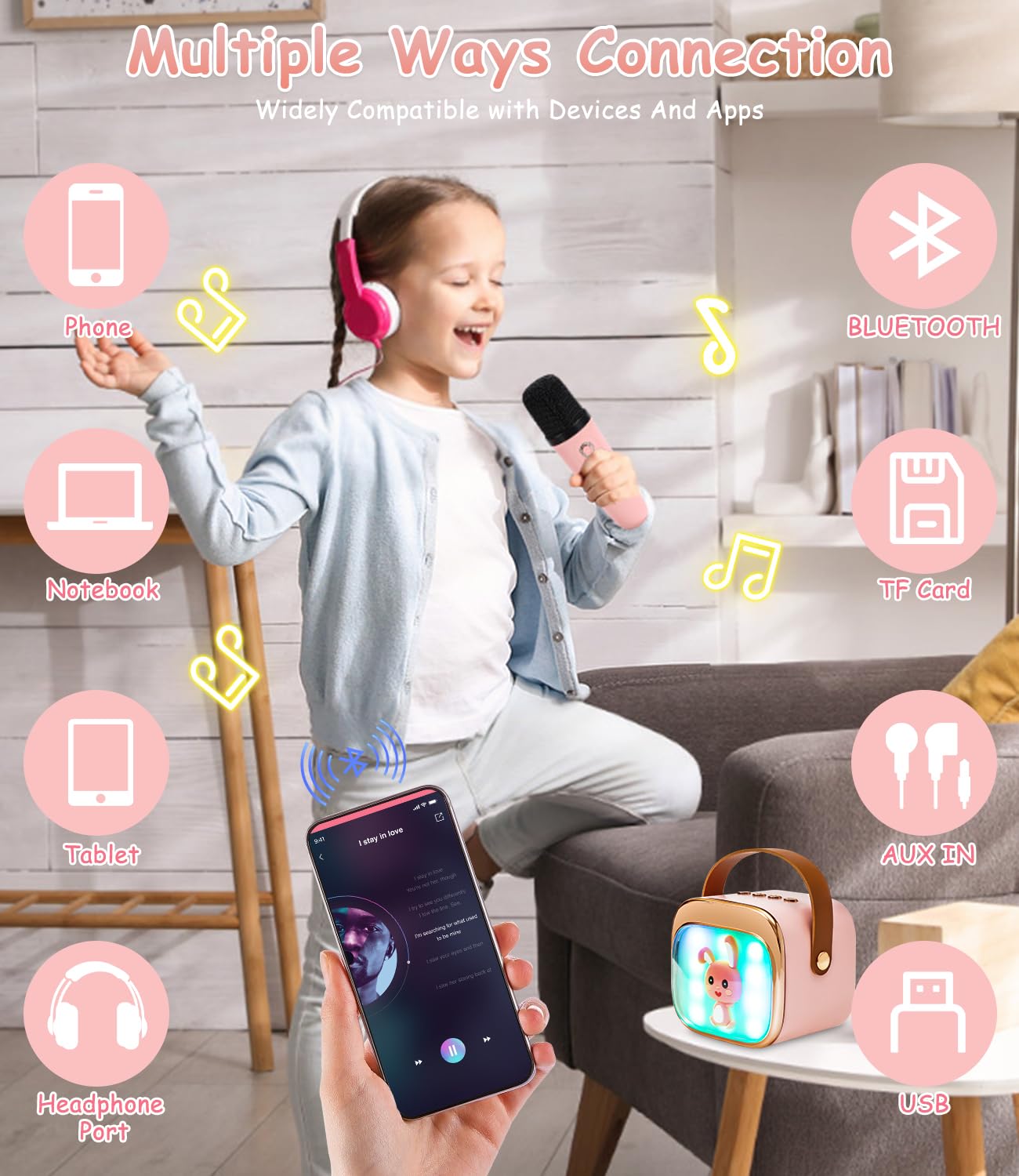 Machine de karaoké pour enfants avec 2 microphones de karaoké, portable