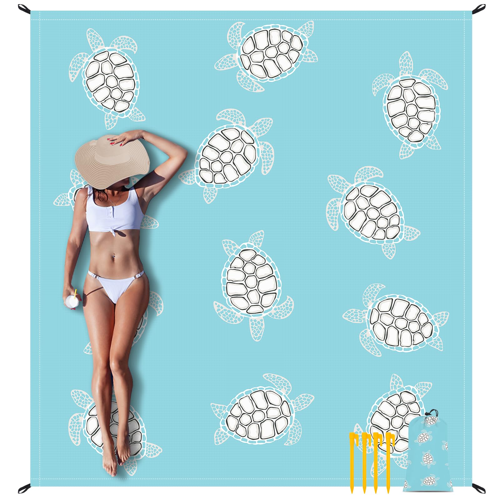 Beach Blanket Sandproof, Baby Sea Turtle Beach Mat Sand Free Waterproof, Large Picnic Blankets Lightweight Quick Drying & Portable, Polyester Outdoor