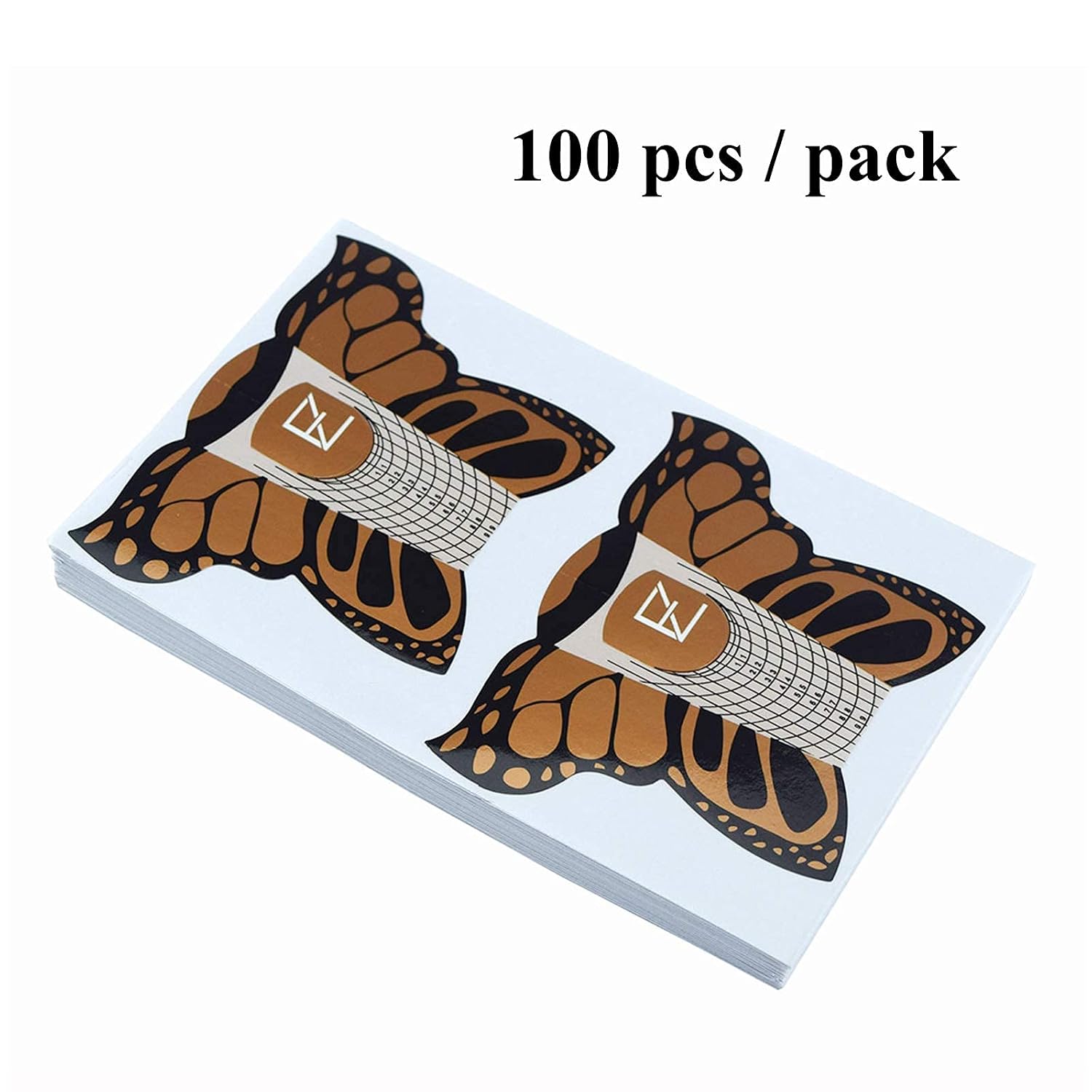 100pcs Pro Butterfly Square Tips Nail Form Forms for C Curve Acrylic UV Gel Nails Builder Nail Extension Nail Art Tool Guide Stickers Dispenser, HJ-NTF038