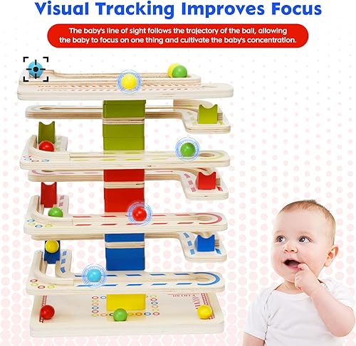 Miniatura 4 de Montessori - Juguete de bola de madera para niños pequeños, juguete educativo de madera para carreras de pistas de carreras, juguetes sensoriales