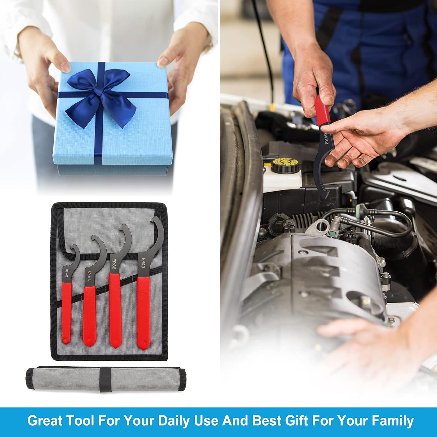 4Pcs Coilover Spanner Wrench Set, Professional Sturdy Universal Adjustment Wrench, Carbon Steel, Rubber