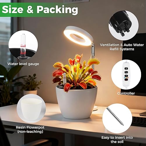 Miniatura 2 de Venus - Maceta de terrario atrapamoscas con luz LED de crecimiento y ventilación de aire, mini kit de maceta de ecosistema de escritorio para