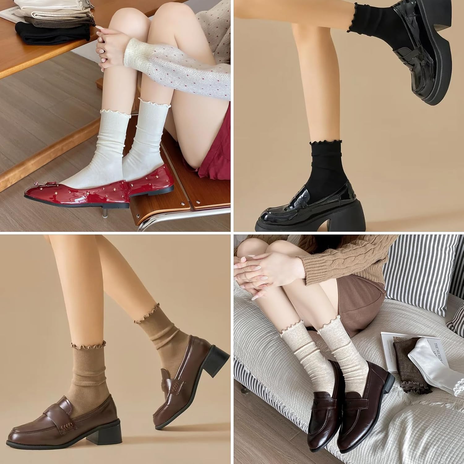 6 Pairs Womens Ankle Ruffle Socks Cute Ruffle Ankle Socks Soft Breathable Cool Frilly Crew Sock - Image 7