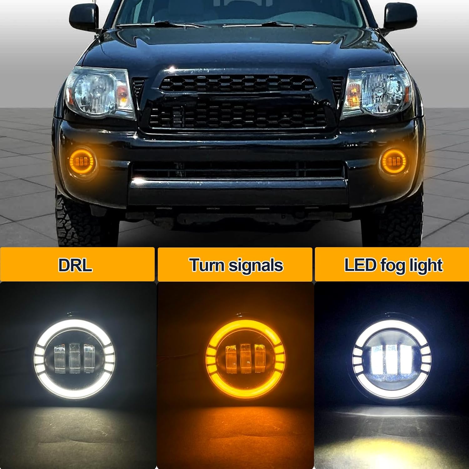 LED Fog Lights w/DRL & Turn Signal for 2005-2015 Toyota Direct Replacement for Tacoma (2005-2011), Tundra (2007-2013), Solara (2004-2006), Sequoia (2008-2015) - IP67 Waterproof, Plug & Play (1 Pair)