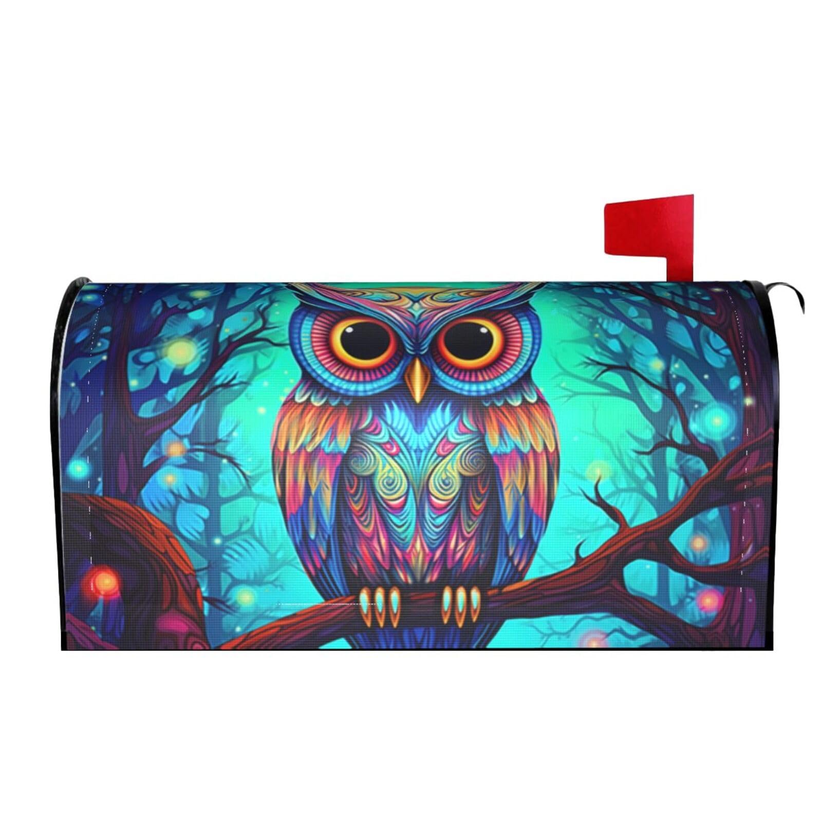 Colorful Owl 03 Mailbox Covers Magnetic Wraps Post Letter Box Cover Garden Home Decor