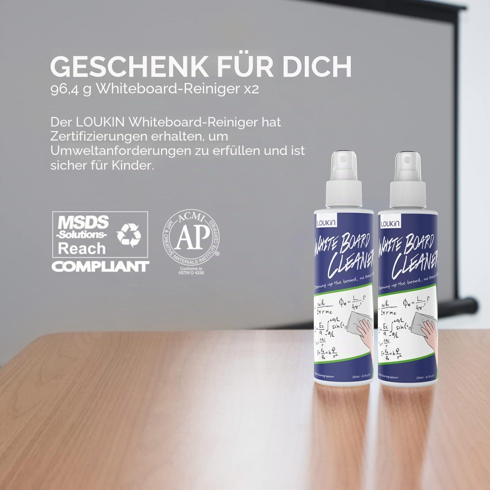 LOUKIN Shag trocken abwischbarer Radiergummi, Mikrofaser-Whiteboard-Radiergummi, für Klassenzimmer, Zuhause und Büro (2 kostenlose 100ml Whiteboard-Reiniger im Lieferumfang enthalten)