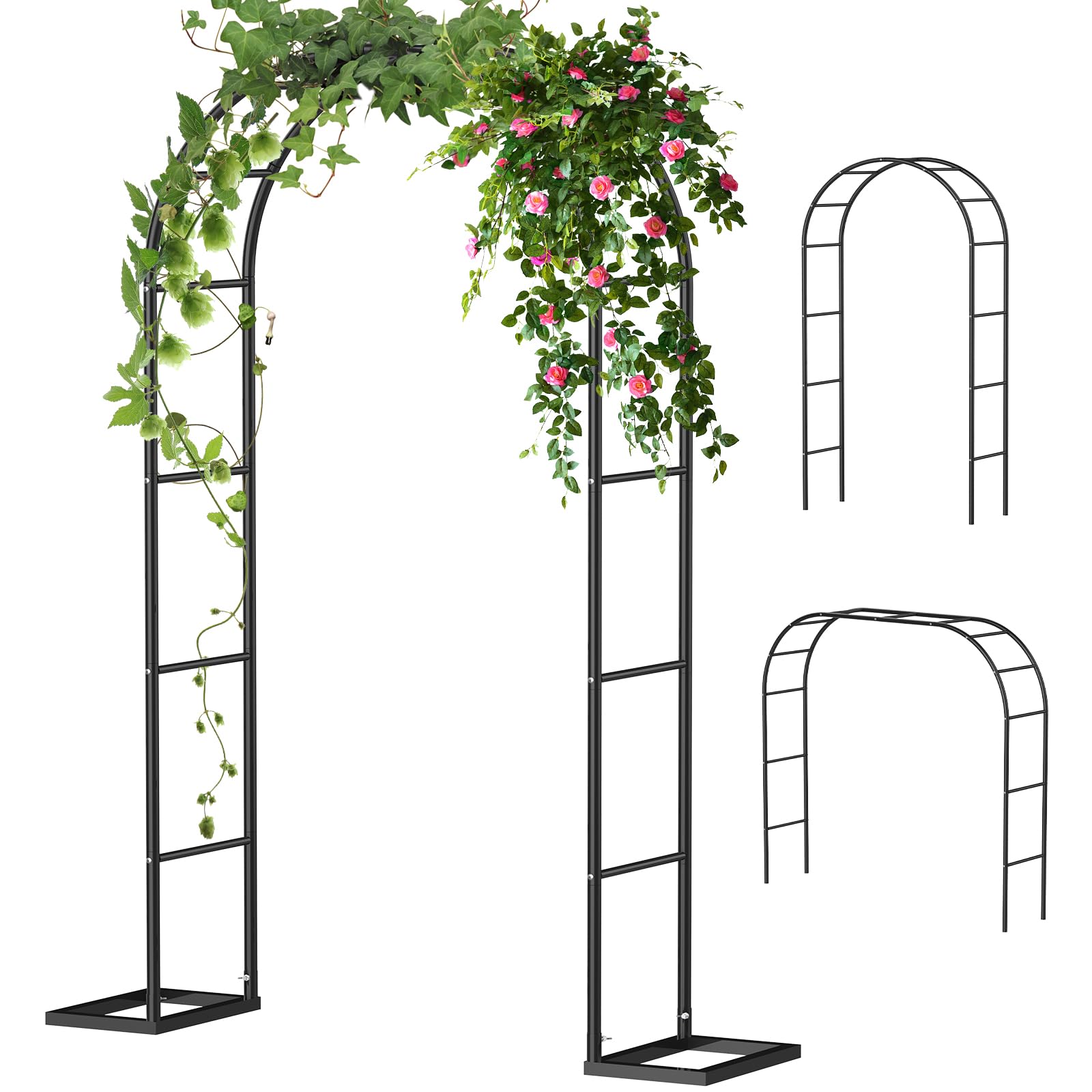Sunexinlo Garden Arch for Climbing Plants Outdoor, 2 Sizes Metal Garden Arbors,Garden Trellis Arch for Wedding Decoration,Weighted Arch with Base for Party,Black