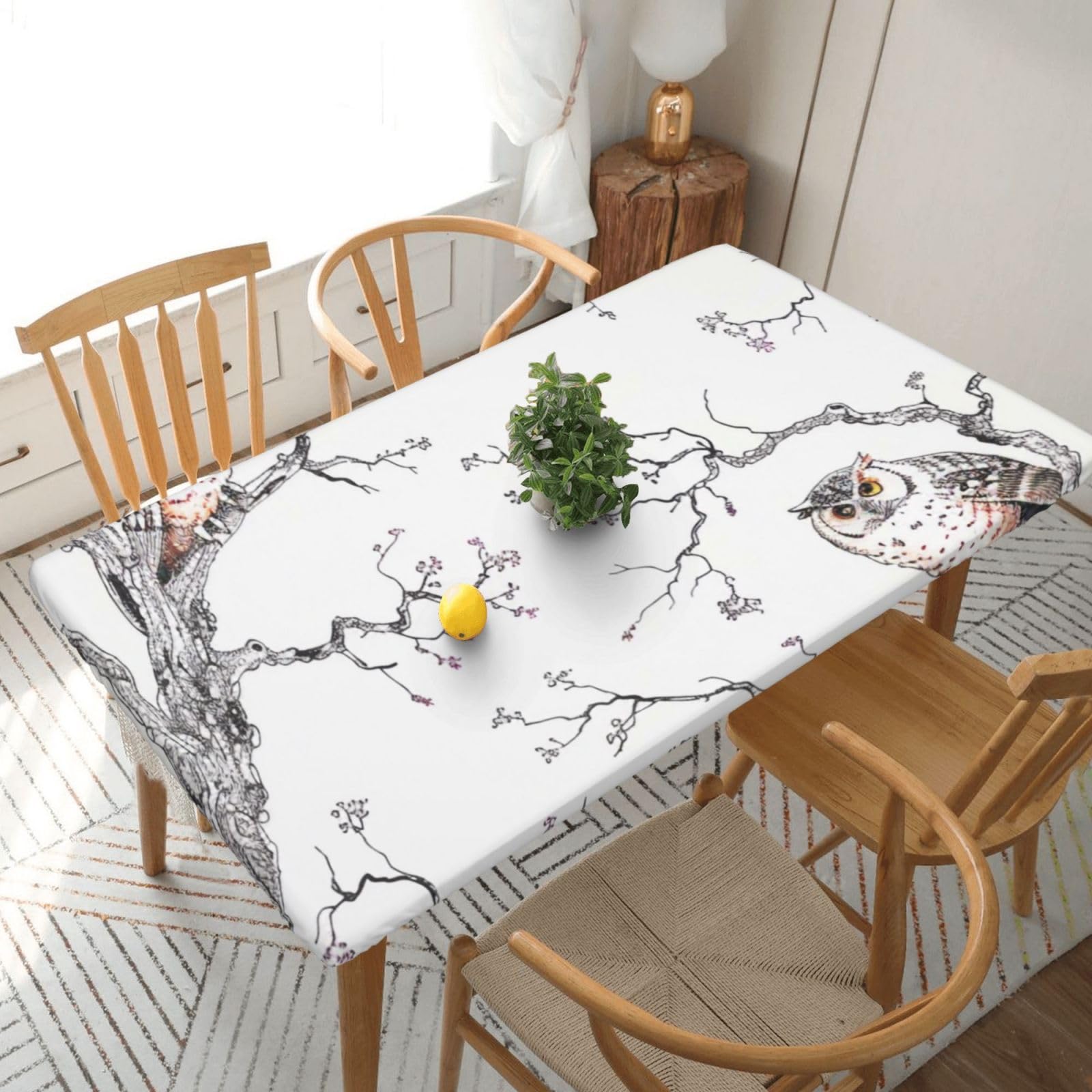 WPKJU Owl Tree Branches Printed Tablecloths 5ft Rectangular Table Covers Washable Polyester Decorative Table Cloth for Dining Table Picnic Wedding
