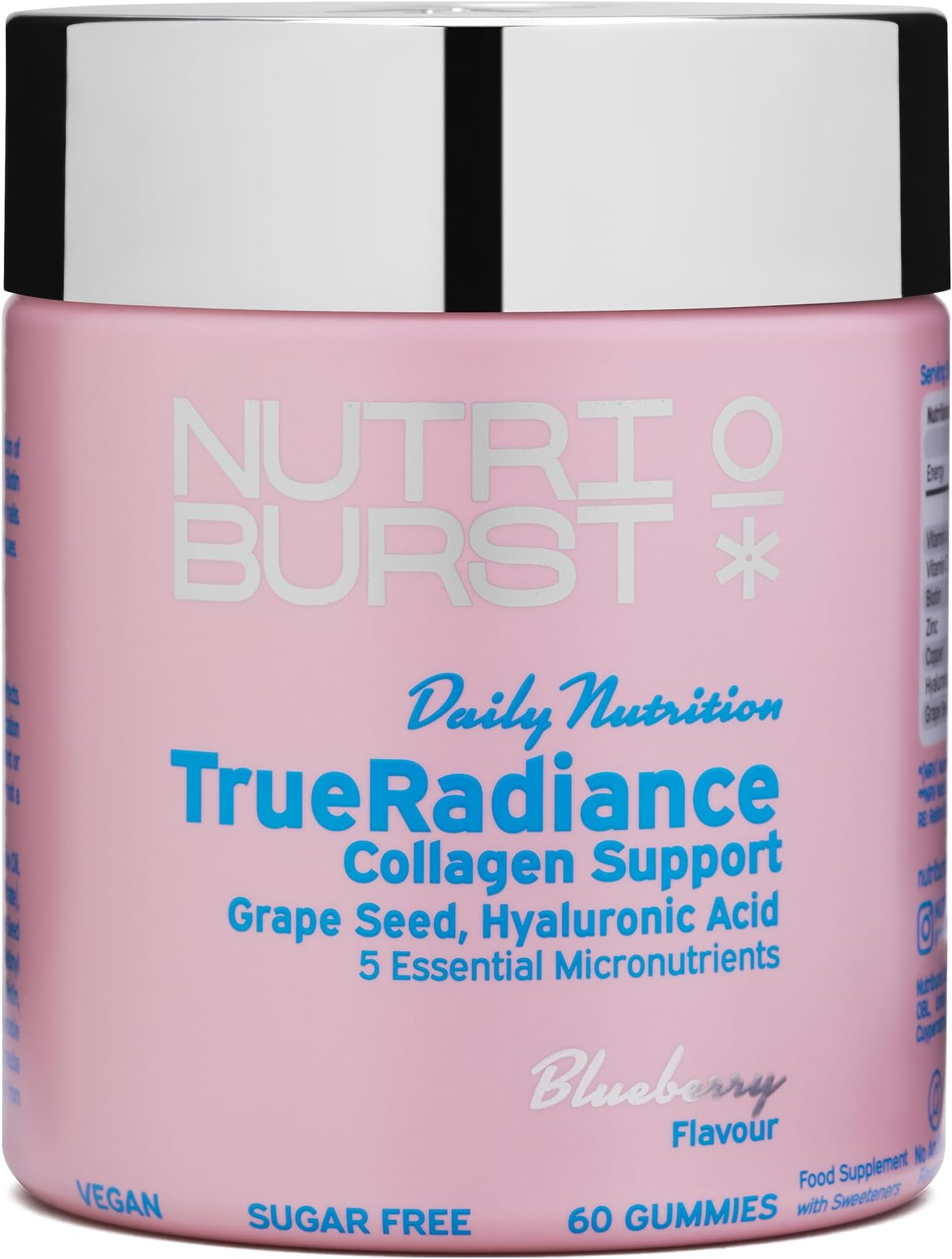 TrueRadiance Collagen Support Gummies for Healthy Hair, Skin & Nails - Biotin (100ยตg), Hyaluronic Acid (50mg), Vitamin A (400ยตg) + Vitamin C (80mg) - 60 Gummies 1 Month Supply