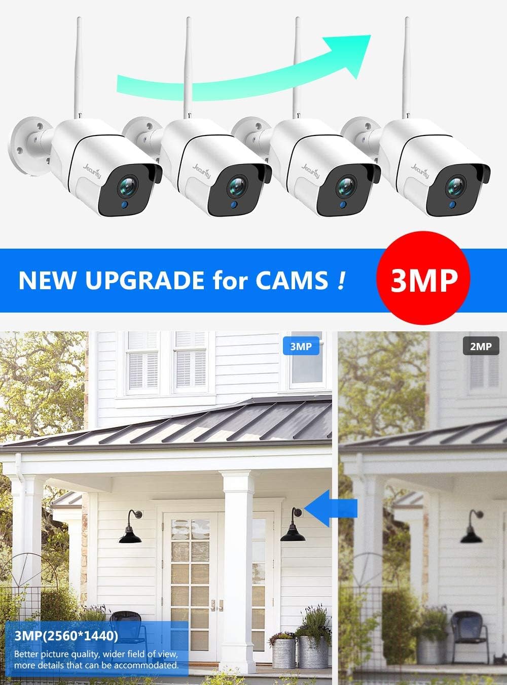 Crаzу Clеаrаnсе 【3MP & 2 Way Audio】 Jecurity Wireless Security Camera System with 1TB Hard Drive,4Pcs 3MP Cameras with 3MP 8 Channel NVR,Outdoor IP66 Waterproof,Night Vision,Motion Alert,H.265+ NVR,7/24 Record