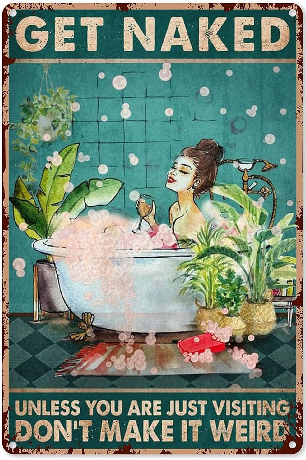 Bathroom Signs Decor Mermaid Get Naked Unless You Are Just Visting Don'T Make It Weird Poster Tin Signs For Farmhouse Home Kitchen Office Washroom Bars Toilet Wall Art Decorations 12x16 Inch