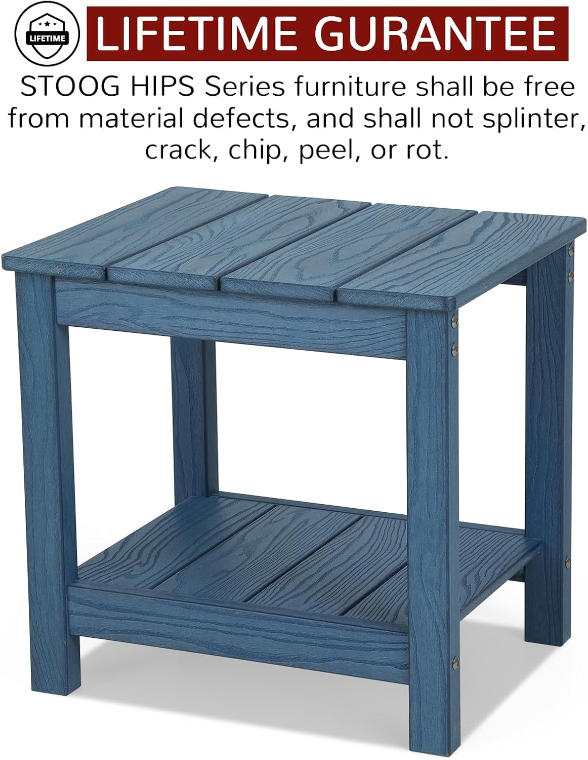 Stoog HIPS All-Weather Outdoor Side Table, 2-Tier Blue Patio End Table, Fade & Rot Resistant, Easy to Clean, for Garden, Pool, Porch