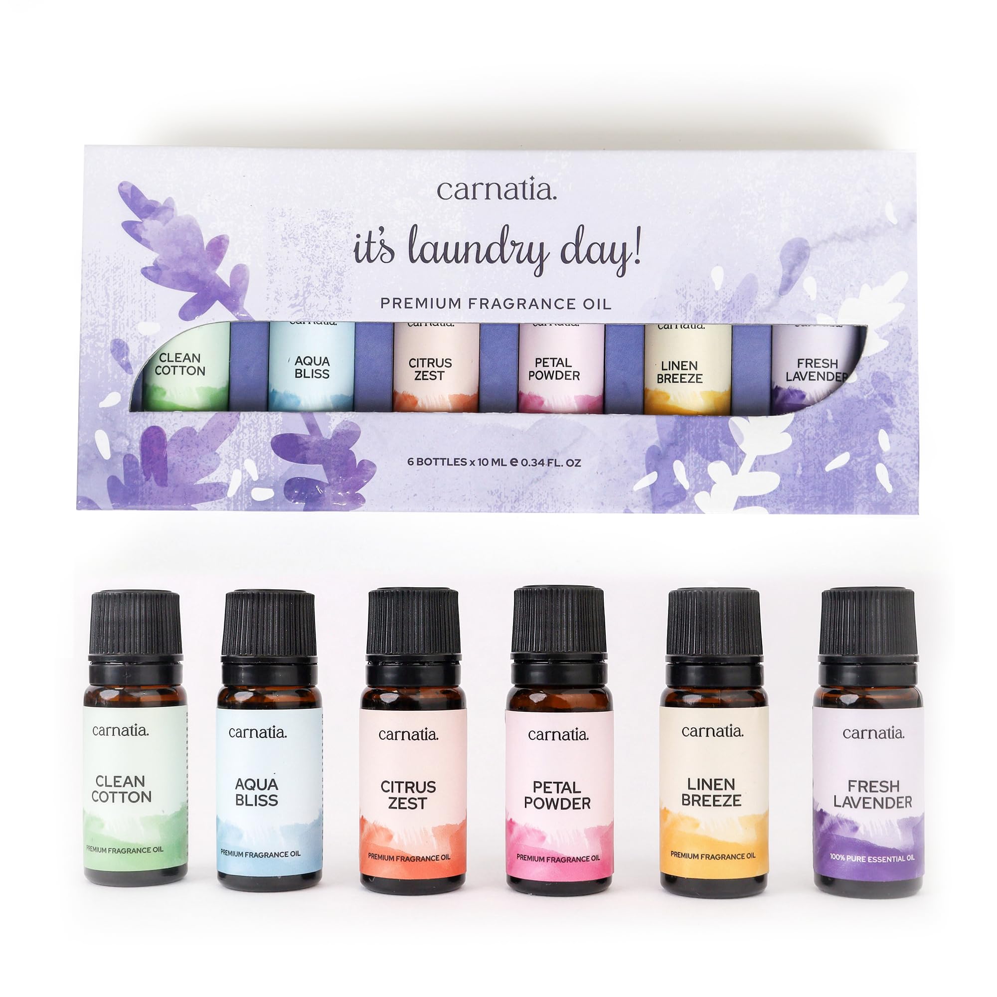 ​Carnatia Laundry Day Fragrance Oil Set – 6 Fresh & Clean Scents for Laundry, Linens & Home | Aromatherapy Oils for Dryer Balls, Diffusers & Room Freshening