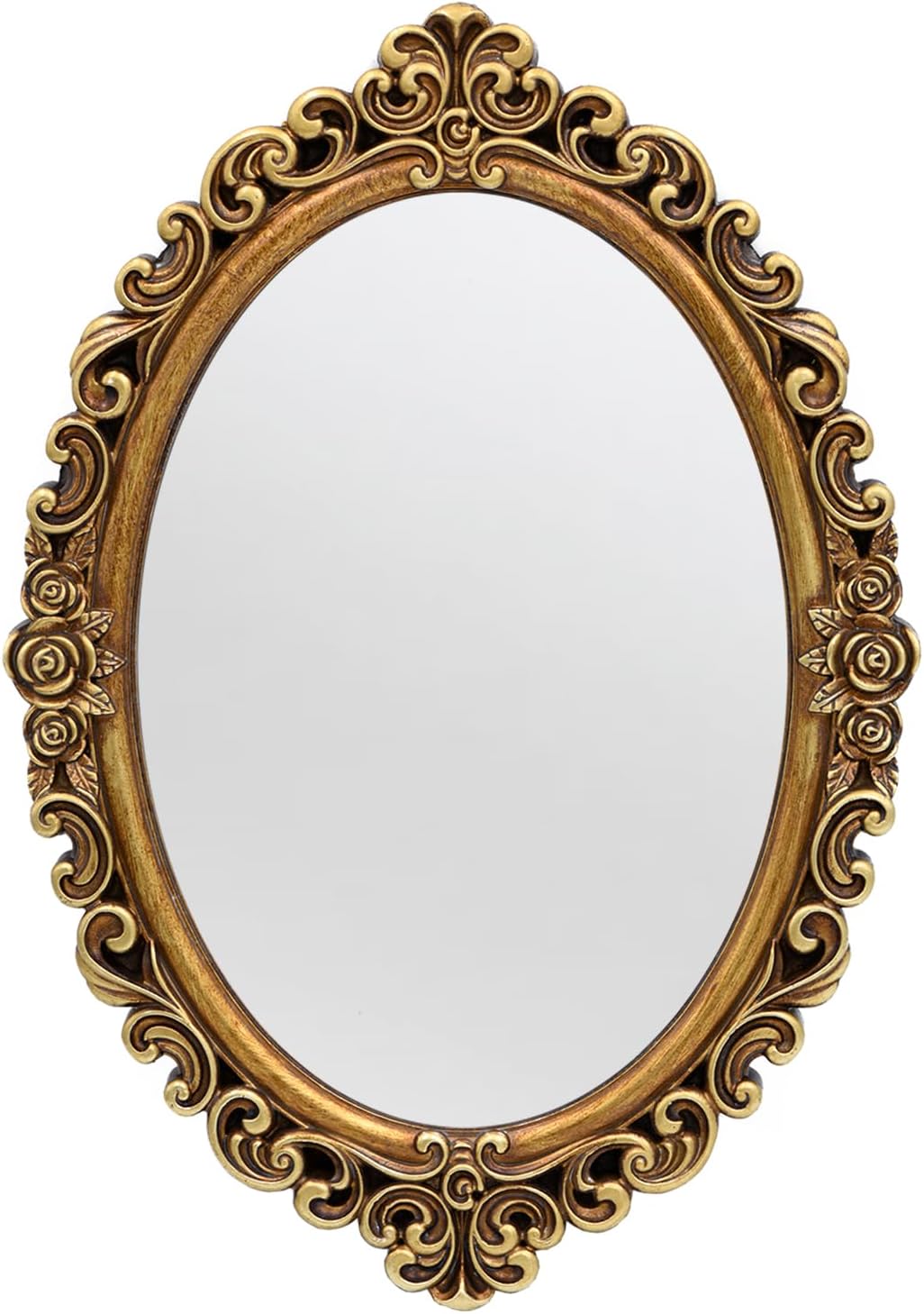 OIGUMR Oval Wall Mirror Mirror Vintage Hanging Mirrors for Bedroom Living-Room Dresser Decor (Gold；Frame Size：15.7 x 11.2 inch)