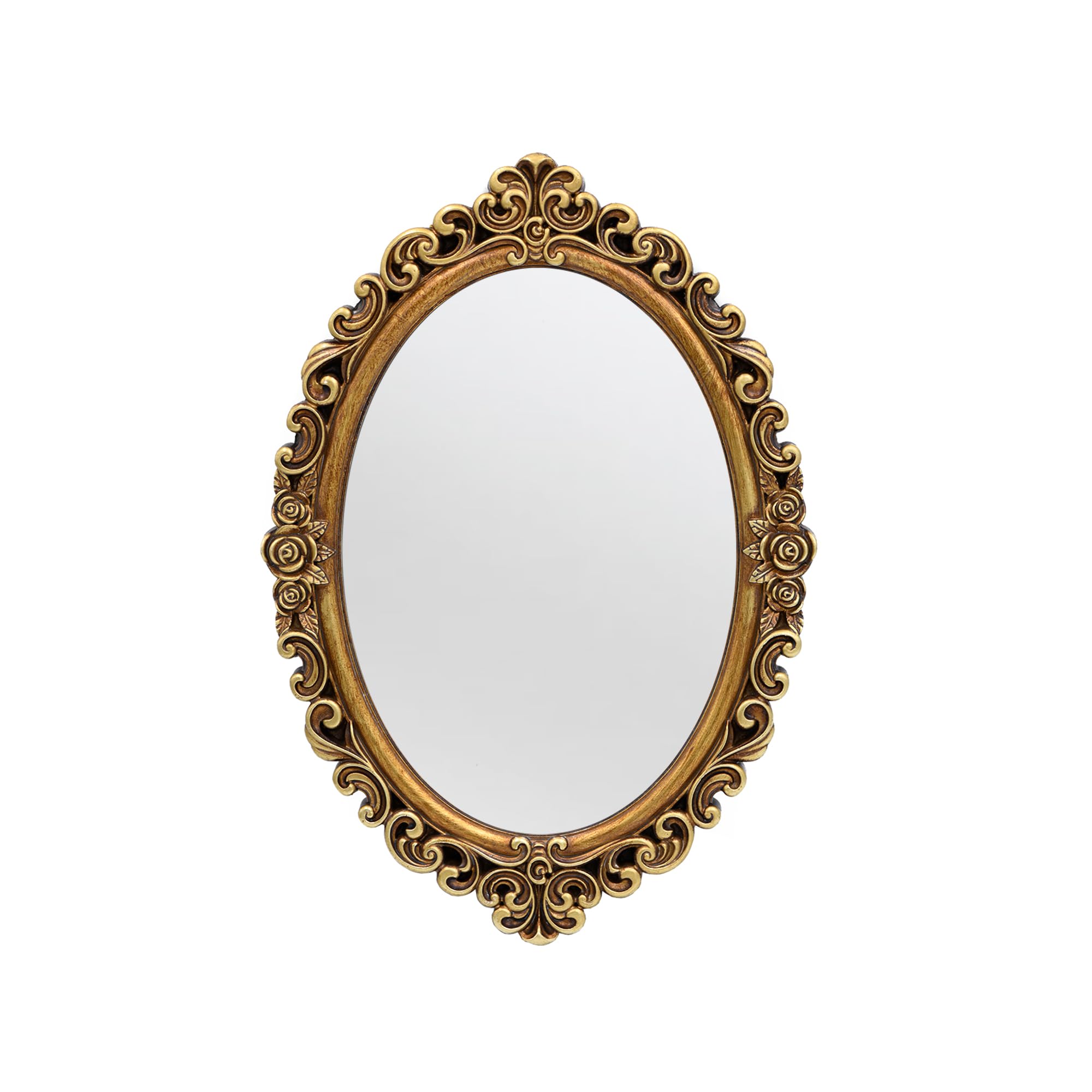 OIGUMR Miroir mural ovale vintage à suspendre pour chambre à coucher, salon, commode (doré, taille du cadre : 40 x 28,4 cm)