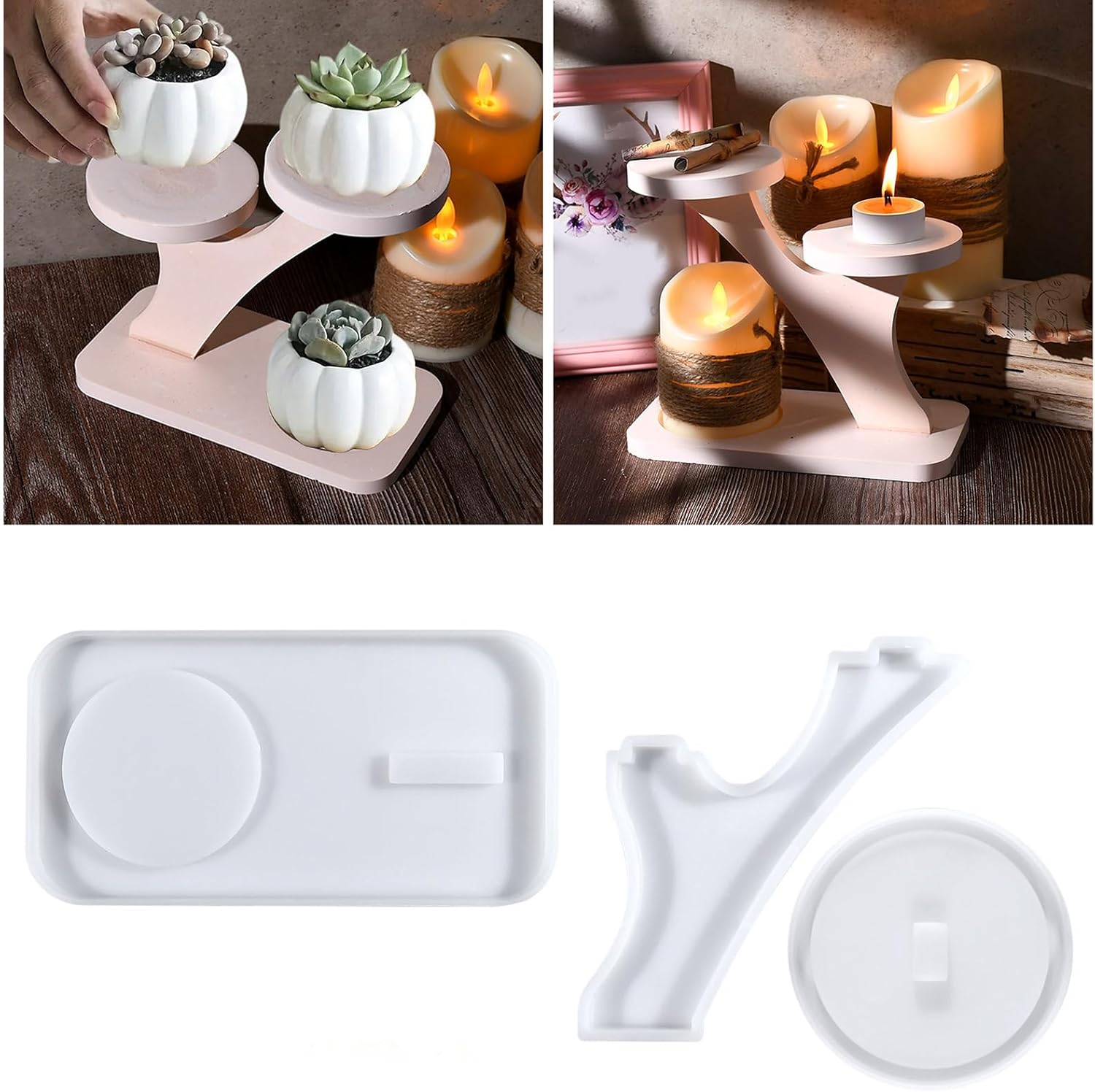 キュートネスキャンドルホルダーモールド クラフトモールド スプライシングブラケット形状 キャンドルベースモールド シリコンテクスチャ