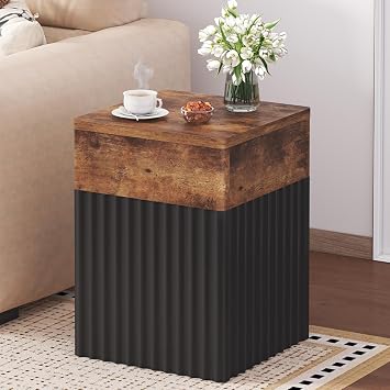 Fluted Wooden Side Table, 11.8" Small Accent End Table, Farmhouse Style Corner Table for Living Room, Bedroom, Corners Black