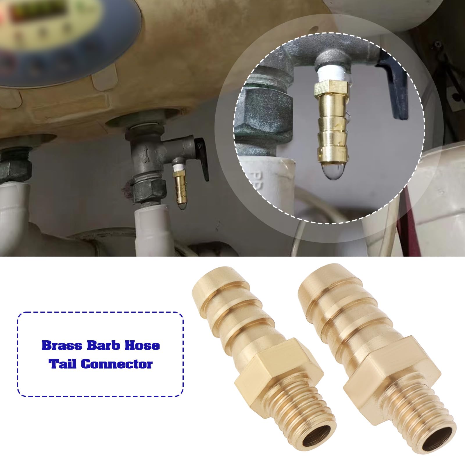 LT Easiyl 4PCS Brass Barb Hose Tail Connector Metric M5x0.8-5mm and M5x0.8-6mm for Pond Pool Hose Pipe Adapters Hose Barb Tail Connector Male Thread Pipe Fitting Gold - Image 2