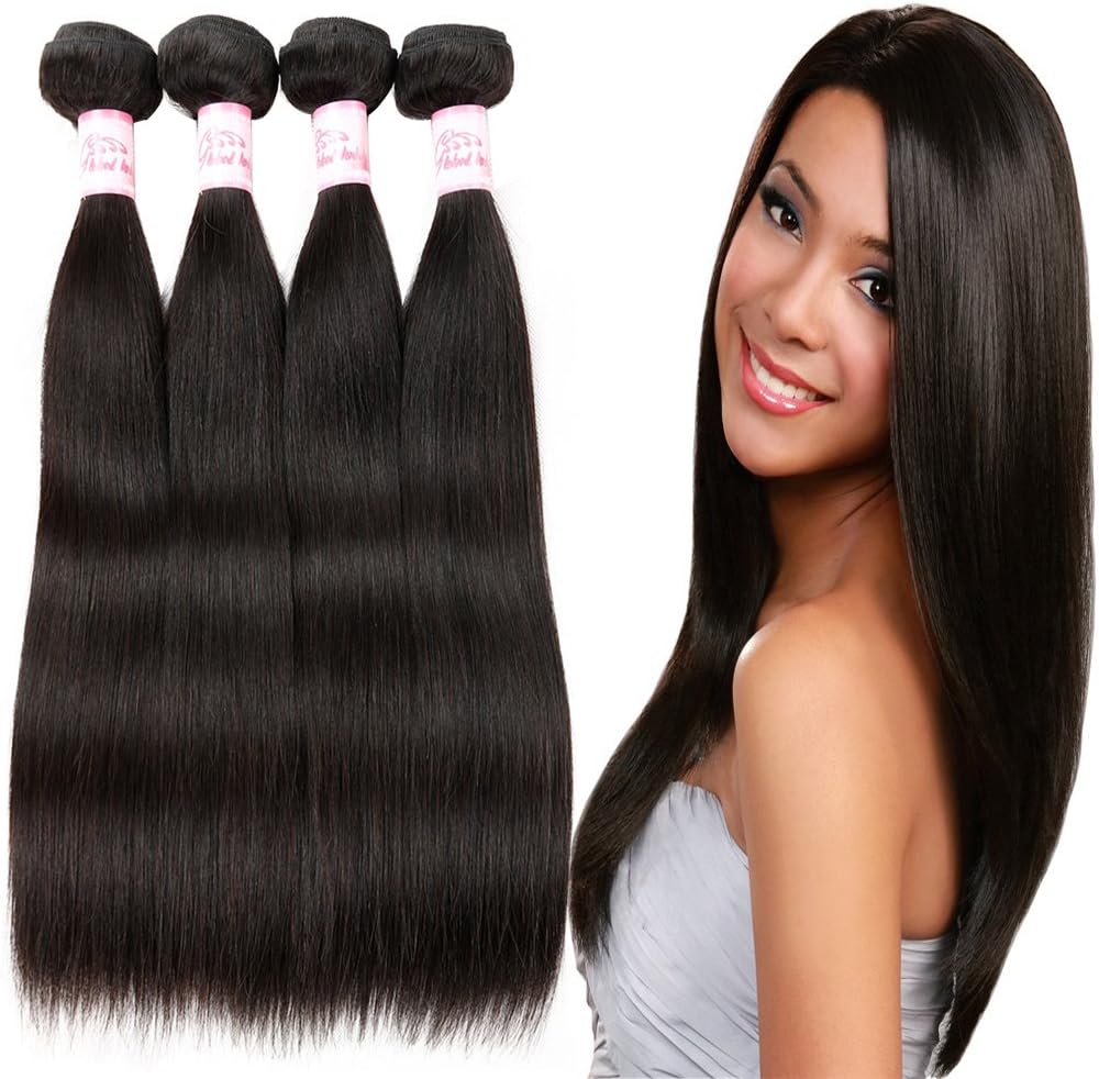 Gluna Hair Brazilian Straight Virgin Hair 4 Bundles Grade 10A 100% Unprocessed human Hair Mink Brazilian Human Hair Extensions, (Natural Color 24"26"28"30")