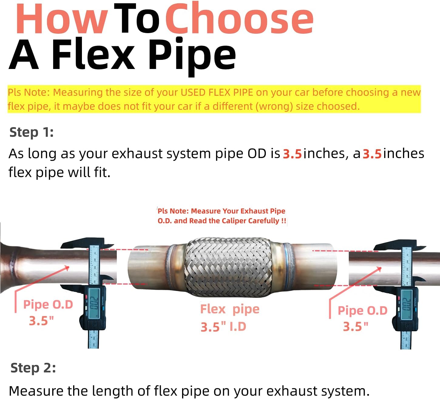 Exhaust Flex Pipe Universal Type 100% Stainless Steel For Heavy Duty and Cars (1 PC, 3.5X6X10)